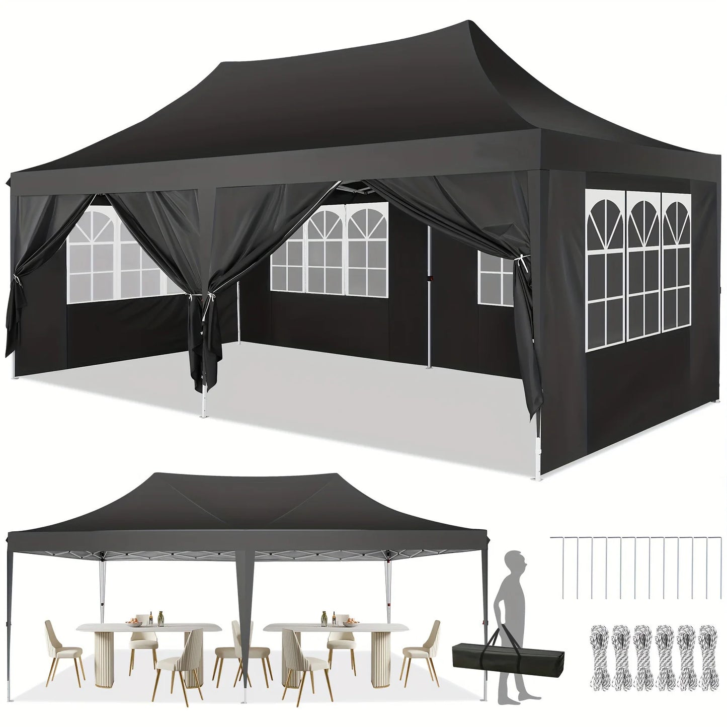 10x20 Pop Up Canopy Tent with 6 Sidewalls, Wedding Party