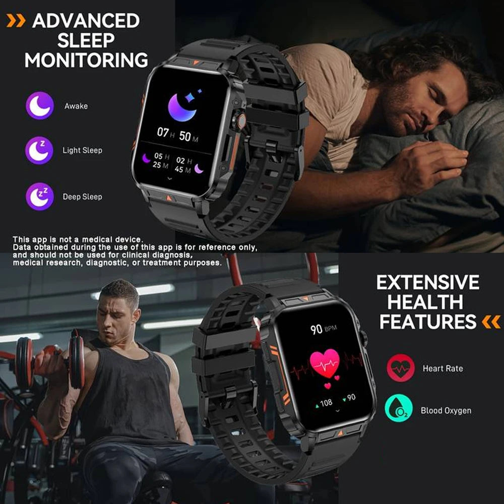 Military Men Smart Watch Bluetooth Call 24/7 Heart Rate