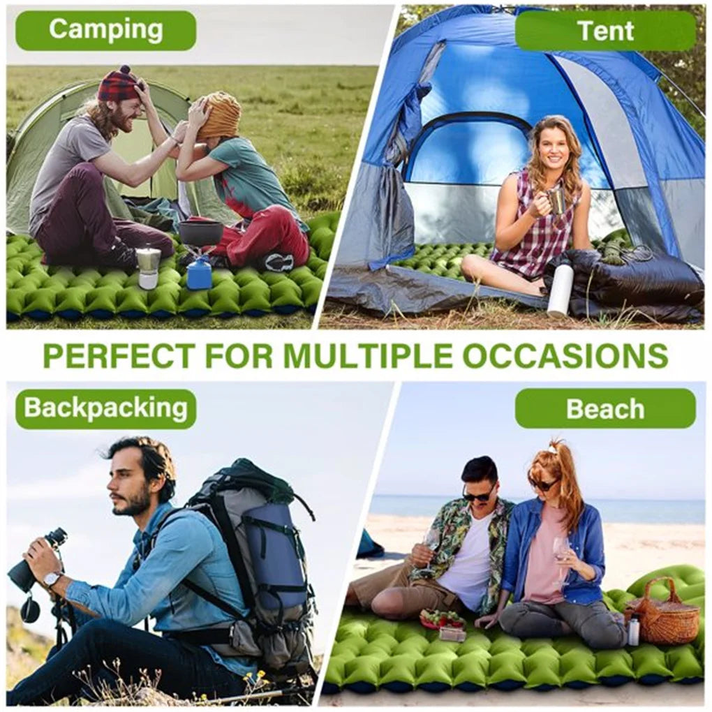 Double Air Mattress with Pillow,   Foot Pump, 4-inch Camping