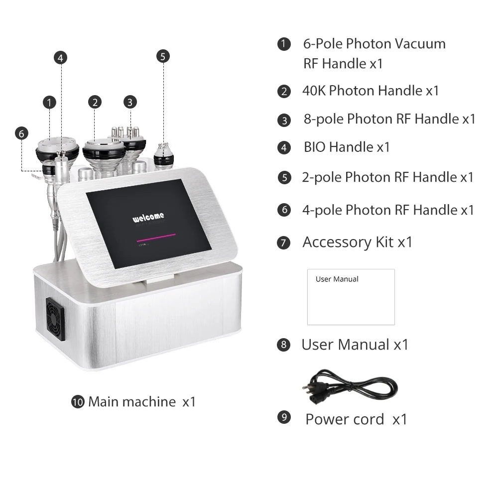 6 in 1 Unoisetion Cavitation Machine Vacuum RF Body Weight Loss