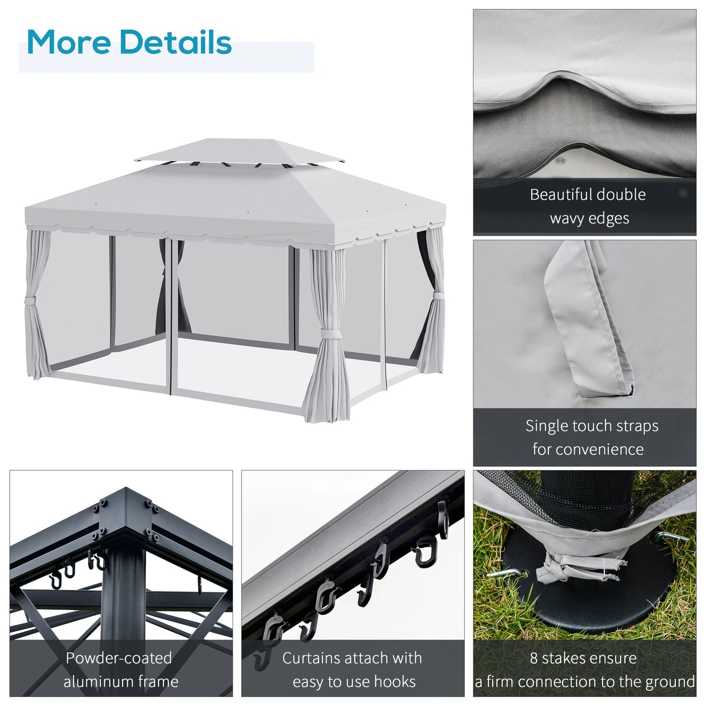 10' x 13' Patio Gazebo, Aluminum, Mesh Netting,