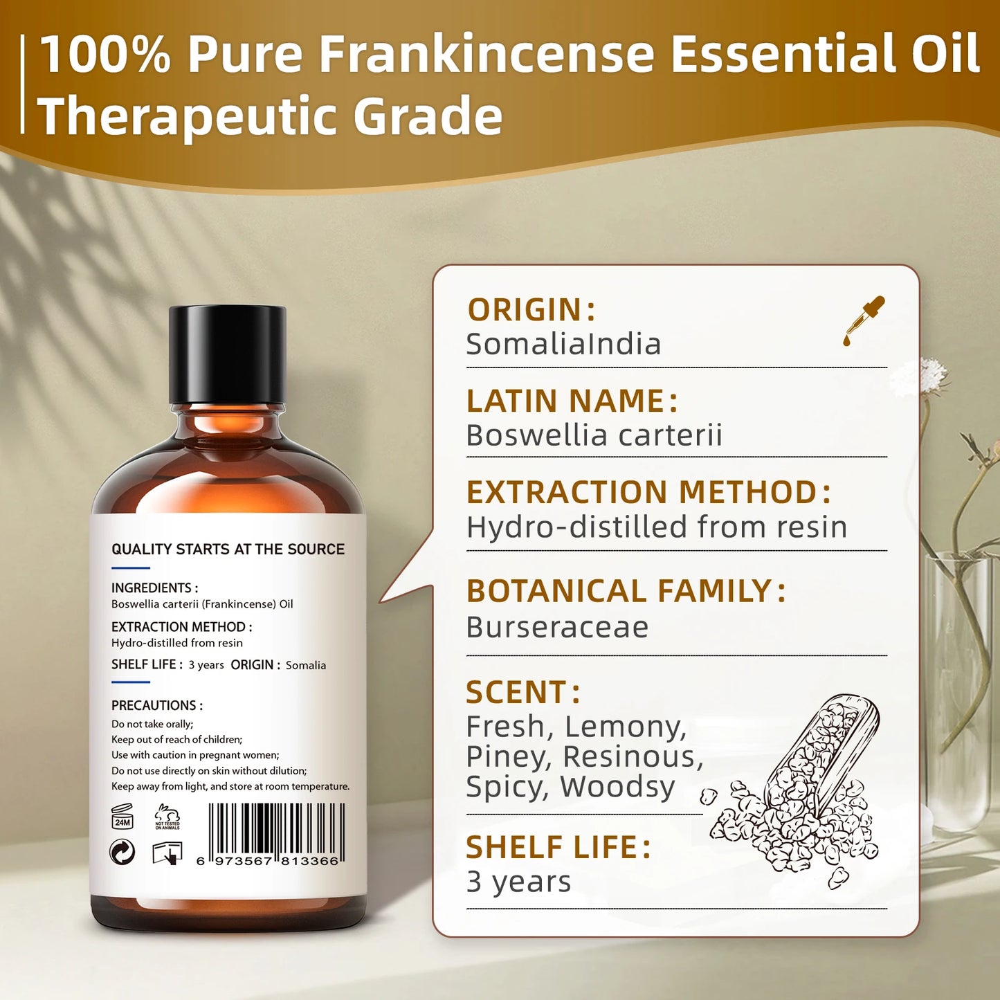 100 ML Frankincense Essential Oils,100% Pure Nature for Aromatherapy,