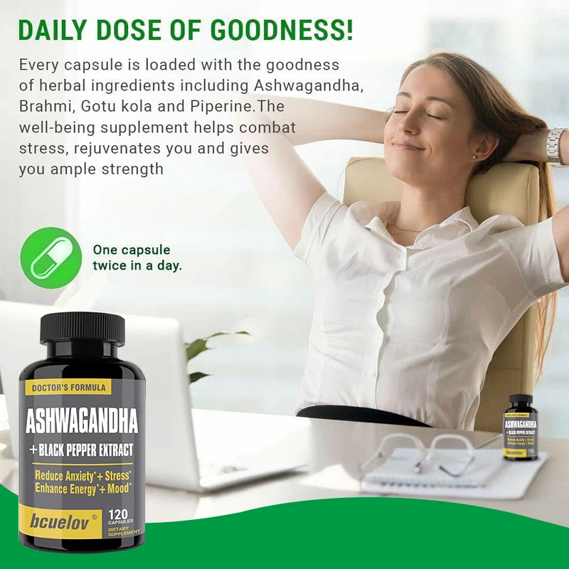 Ashwagandha + Black Pepper , 2700 mg, supports energy and mood,