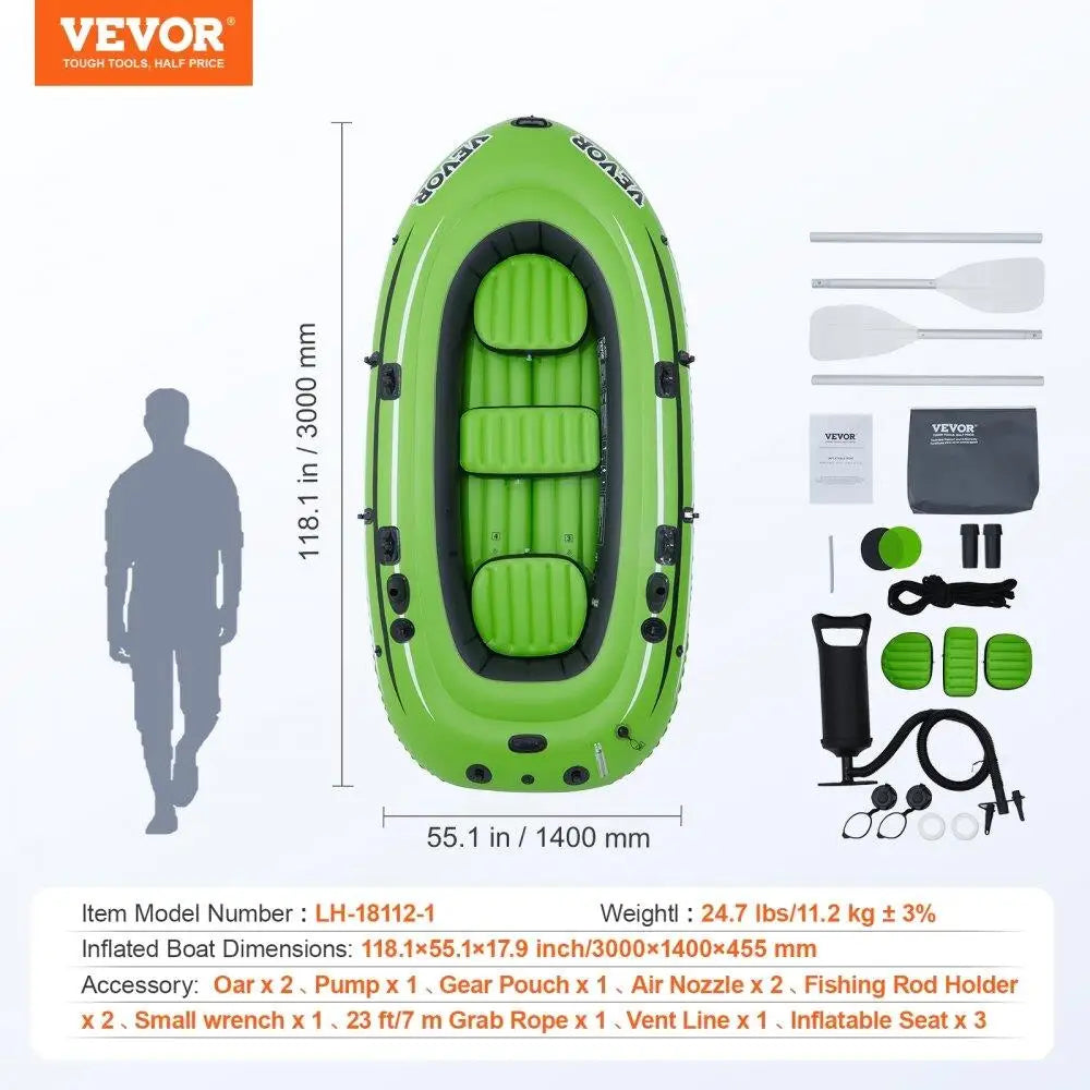 Inflatable Fishing Boat 3 Person Strong PVC Portable Raft