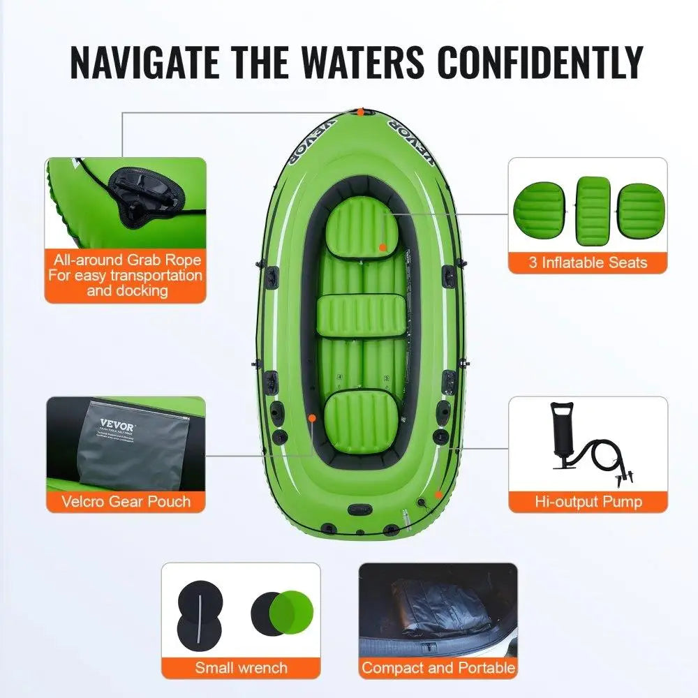 Inflatable Fishing Boat 3 Person Strong PVC Portable Raft