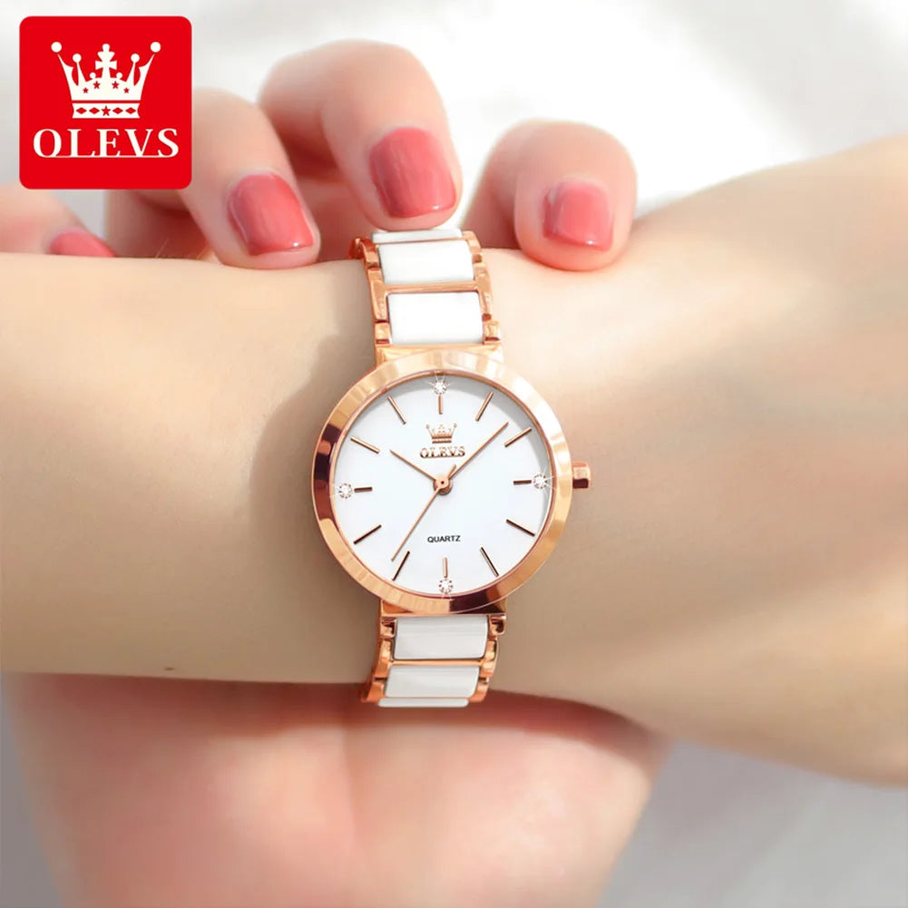 Luxury Brand Women's Wristwatch Elegant Ceramic Bracelet Waterproof