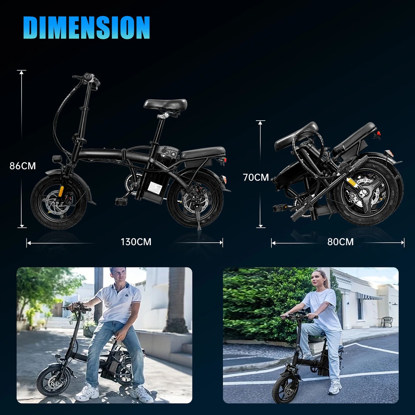 Foldable Electric Bike with Seat and Basket for Adults,