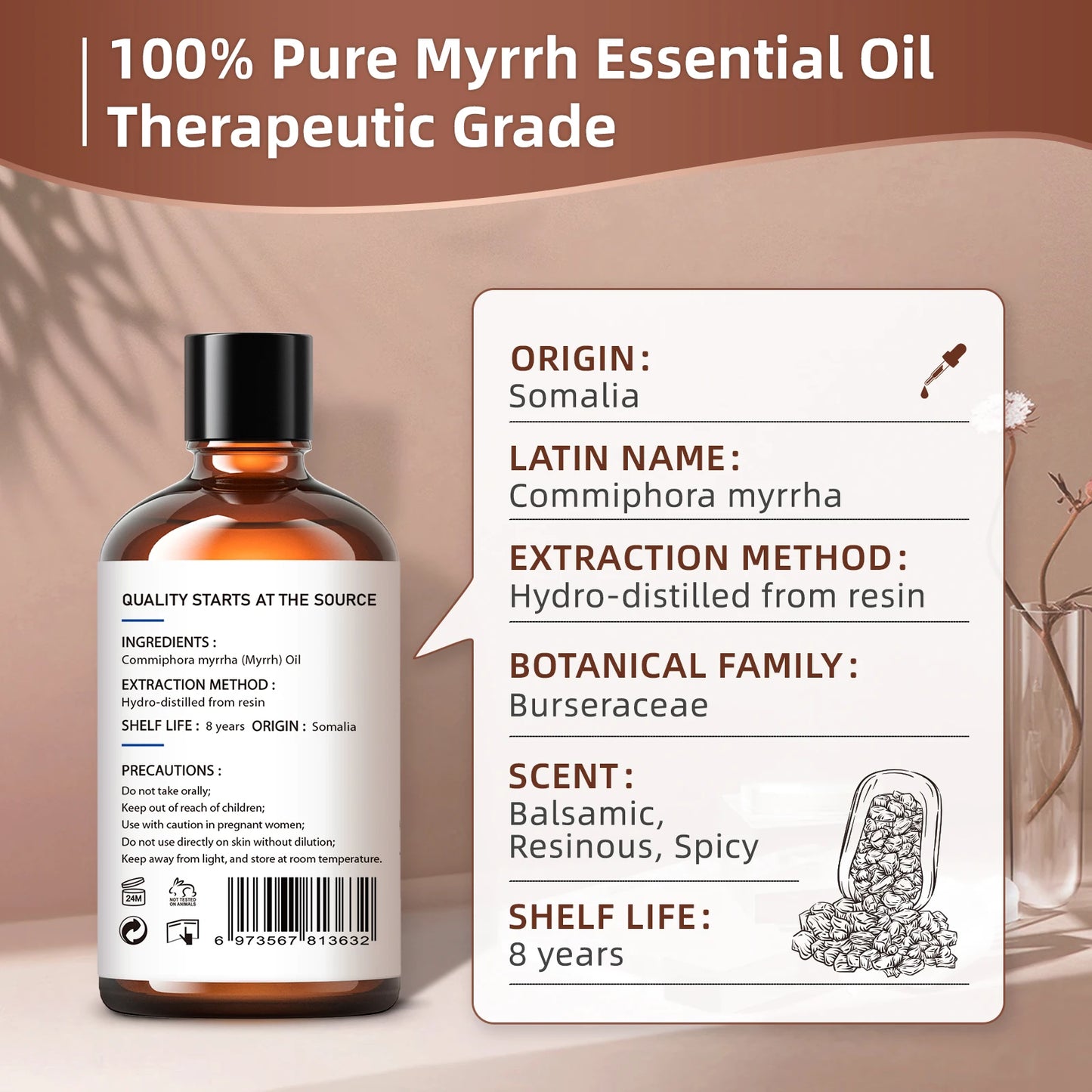 Myrrh Essential Oils,100% Pure Nature for Aromatherapy,