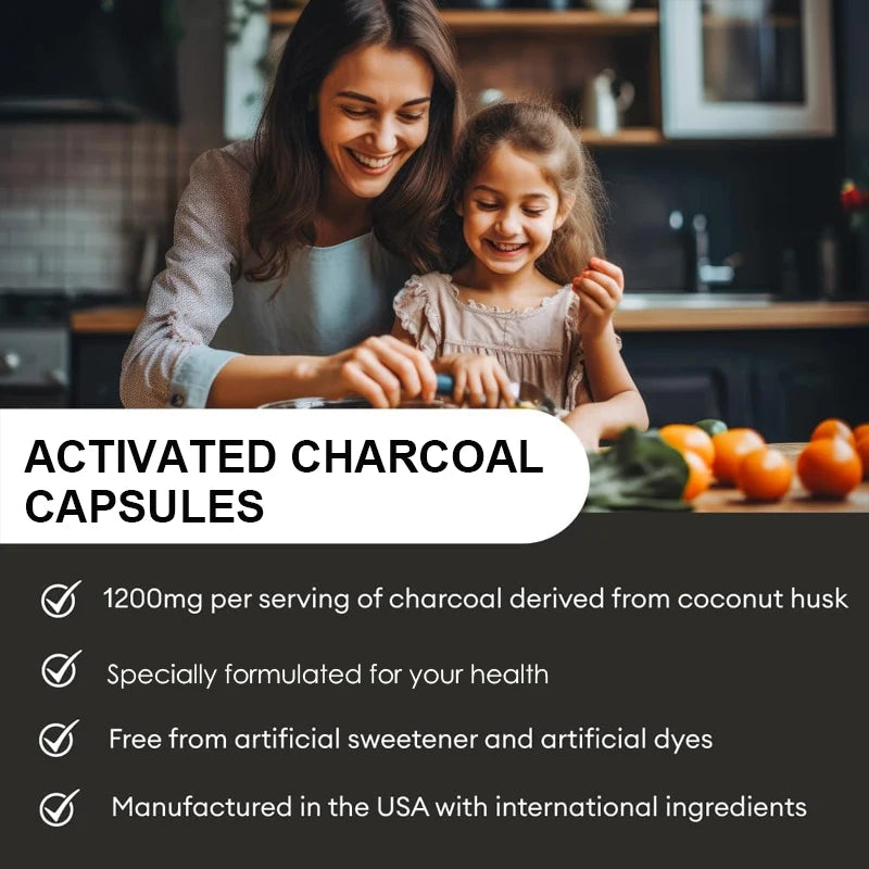 Charcoal Capsules 1,200 Mg - Organic Coconut Shell,